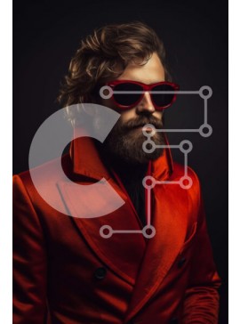 Intra Συλλεκτικό Ξύλινο Παζλ Plywood  4mm - Κομψός γενειοφόρος άνδρας με πορτοκαλί κοστούμι και γυαλιά ηλίου Σε Ξύλινο Κουτί - Διαστάσεις Puzzle: 10x10 cm – 25 κομμάτια