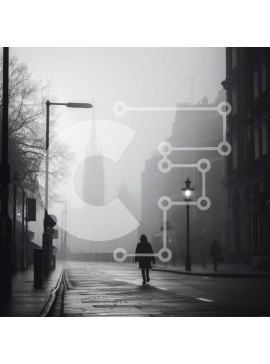 Intra Συλλεκτικό Ξύλινο Παζλ Plywood  4mm - Πρόσωπο που περπατά στην οδό Foggy City Σε Ξύλινο Κουτί - Διαστάσεις Puzzle: 10x10 cm – 25 κομμάτια