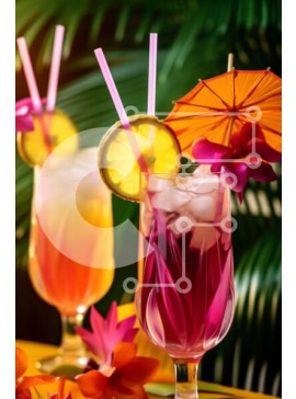 Σετ των 2 Intra Συλλεκτικό Ξύλινο Παζλ Plywood  4mm - Τροπικά ποτά με πολύχρωμες ομπρέλες και φρέσκα φρούτα Σε Ξύλινο Κουτί - Διαστάσεις: 10x10 cm – 25 κομμάτια