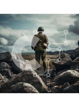 Intra Συλλεκτικό Ξύλινο Παζλ Plywood  4mm - Στρατιώτης που στοχάζεται στο πεδίο της μάχης Σε Ξύλινο Κουτί - Διαστάσεις Puzzle: 10x10 cm – 25 κομμάτια