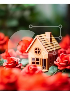 Intra Συλλεκτικό Ξύλινο Παζλ Plywood  4mm - Μοντέλο Ξύλινου Σπίτι με κόκκινα τριαντάφυλλα Σε Ξύλινο Κουτί - Διαστάσεις: 10x10 cm – 25 κομμάτια