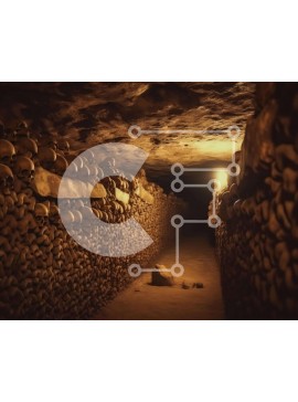 Intra Συλλεκτικό Ξύλινο Παζλ Plywood  4mm - Πέρασμα νεκροταφείου Montparnasse με κρανία και φώτα Σε Ξύλινο Κουτί - Διαστάσεις Puzzle: 10x10 cm – 25 κομμάτια