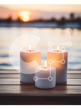 Intra Συλλεκτικό Ξύλινο Παζλ Plywood  4mm - Ήσυχο ηλιοβασίλεμα με τρία λευκά κεριά Σε Ξύλινο Κουτί - Διαστάσεις Puzzle: 10x10 cm – 25 κομμάτια