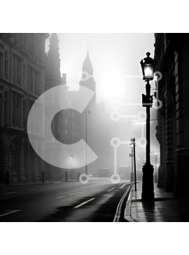 Intra Συλλεκτικό Ξύλινο Παζλ Plywood  4mm - Ασπρόμαυρη αστική σκηνή του δρόμου με ομίχλη Σε Ξύλινο Κουτί - Διαστάσεις Puzzle: 10x10 cm – 25 κομμάτια