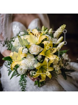 Σετ των 2 Intra Συλλεκτικό Ξύλινο Παζλ Plywood  4mm - Νύφη με μπουκέτο από λευκά λουλούδια και κίτρινους κρίνους Σε Ξύλινο Κουτί - Διαστάσεις: 10x10 cm – 25 κομμάτια