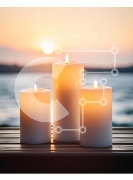 Intra Συλλεκτικό Ξύλινο Παζλ Plywood  4mm - Λευκά κεριά στο ξύλινο κατάστρωμα στο ηλιοβασίλεμα Σε Ξύλινο Κουτί - Διαστάσεις Puzzle: 10x10 cm – 25 κομμάτια