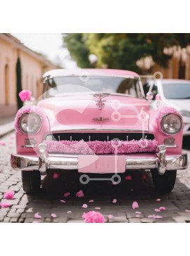 Intra Συλλεκτικό Ξύλινο Παζλ Plywood  4mm - Vintage ροζ αυτοκίνητο με λουλούδια στη λιθόστρωτη οδό Σε Ξύλινο Κουτί - Διαστάσεις Puzzle: 10x10 cm – 25 κομμάτια