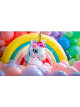 Intra Συλλεκτικό Ξύλινο Παζλ Plywood  4mm - Μεγάλος φουσκωτός μονόκερος με πολύχρωμα μπαλόνια Σε Ξύλινο Κουτί - Διαστάσεις Puzzle: 10x10 cm – 25 κομμάτια