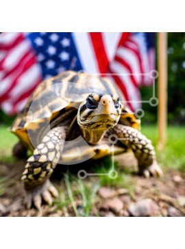 Intra Συλλεκτικό Ξύλινο Παζλ Plywood  4mm - Περίεργη χελώνα μπροστά από την αμερικανική σημαία Σε Ξύλινο Κουτί - Διαστάσεις: 10x10 cm – 25 κομμάτια