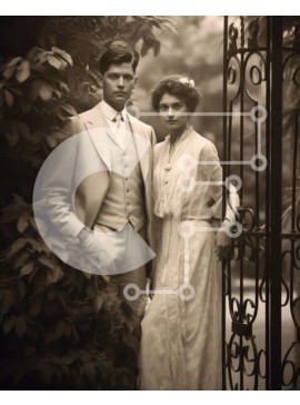 Intra Συλλεκτικό Ξύλινο Παζλ Plywood  4mm - Κομψό ζευγάρι στέκεται δίπλα στην περίτεχνη πύλη Σε Ξύλινο Κουτί - Διαστάσεις Puzzle: 10x10 cm – 25 κομμάτια