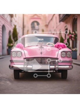 Intra Συλλεκτικό Ξύλινο Παζλ Plywood  4mm - Vintage ροζ αυτοκίνητο με floral διακοσμήσεις στη στενή οδό Σε Ξύλινο Κουτί - Διαστάσεις Puzzle: 10x10 cm – 25 κομμάτια