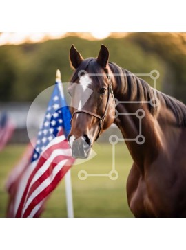 Intra Συλλεκτικό Ξύλινο Παζλ Plywood  4mm - Καφέ άλογο με αμερικανική σημαία στο χορτάρι Σε Ξύλινο Κουτί - Διαστάσεις: 10x10 cm – 25 κομμάτια