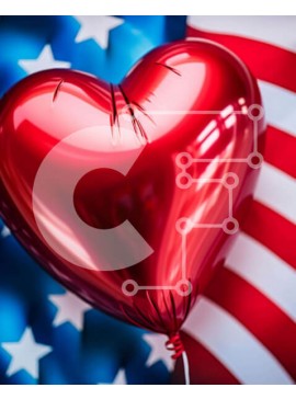 Intra Συλλεκτικό Ξύλινο Παζλ Plywood  4mm - Κόκκινο μπαλόνι σε σχήμα καρδιάς σε σχέδιο αμερικανικής σημαίας Σε Ξύλινο Κουτί - Διαστάσεις Puzzle: 10x10 cm – 25 κομμάτια