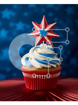 Σετ των 2 Intra Συλλεκτικό Ξύλινο Παζλ Plywood  4mm - Πατριωτικό Cupcake με κόκκινα, λευκά και μπλε διακοσμητικά Σε Ξύλινο Κουτί - Διαστάσεις: 10x10 cm – 25 κομμάτια