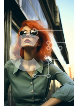 Intra Συλλεκτικό Ξύλινο Παζλ Plywood  4mm - Γυναίκα με κόκκινα μαλλιά που ποζάρει μπροστά από τον εξωτερικό τοίχο Σε Ξύλινο Κουτί - Διαστάσεις Puzzle: 10x10 cm – 25 κομμάτια