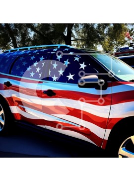 Intra Συλλεκτικό Ξύλινο Παζλ Plywood  4mm - Κόκκινο, λευκό και μπλε SUV με αμερικανική σημαία Σε Ξύλινο Κουτί - Διαστάσεις Puzzle: 10x10 cm – 25 κομμάτια