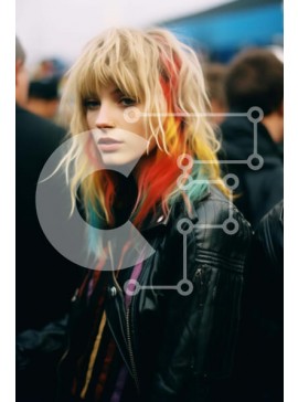 Intra Συλλεκτικό Ξύλινο Παζλ Plywood  4mm - Γυναίκα με πολύχρωμα βαμμένα μαλλιά ανάμεσα σε μια ομάδα ανθρώπων Σε Ξύλινο Κουτί - Διαστάσεις Puzzle: 10x10 cm – 25 κομμάτια