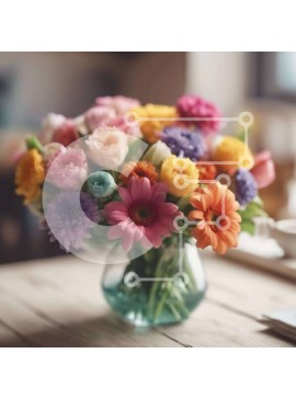 Σετ των 2 Intra Συλλεκτικό Ξύλινο Παζλ Plywood  4mm - Πολύχρωμα λουλούδια σε διαφανές γυάλινο βάζο Σε Ξύλινο Κουτί - Διαστάσεις: 10x10 cm – 25 κομμάτια