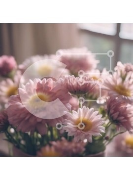 Intra Συλλεκτικό Ξύλινο Παζλ Plywood  4mm - Βάζο με ροζ και κίτρινα λουλούδια μπροστά από ένα ανοιχτό παράθυρο Σε Ξύλινο Κουτί - Διαστάσεις: 10x10 cm – 25 κομμάτια