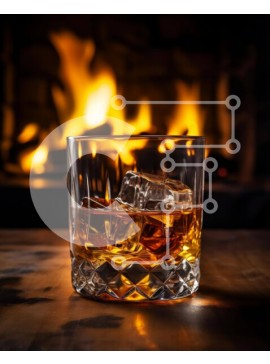 Σετ των 2 Intra Συλλεκτικό Ξύλινο Παζλ Plywood  4mm - Ποτήρι ουίσκι με παγάκια μπροστά από το τζάκι Σε Ξύλινο Κουτί - Διαστάσεις: 10x10 cm – 25 κομμάτια