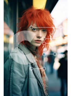 Intra Συλλεκτικό Ξύλινο Παζλ Plywood  4mm - Νεαρή γυναίκα με κόκκινα μαλλιά που στέκεται στην οδό της πόλης Σε Ξύλινο Κουτί - Διαστάσεις Puzzle: 10x10 cm – 25 κομμάτια