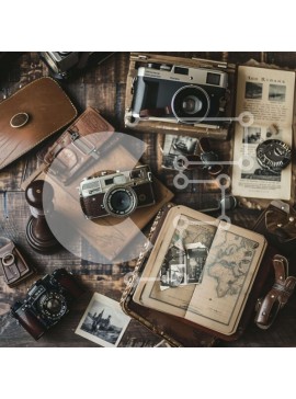 Intra Συλλεκτικό Ξύλινο Παζλ Plywood  4mm - Vintage κάμερες και συλλογή βιβλίων Σε Ξύλινο Κουτί - Διαστάσεις Puzzle: 10x10 cm – 25 κομμάτια