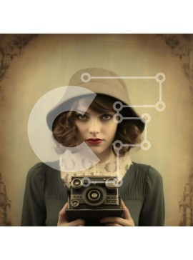 Σετ των 2 Intra Συλλεκτικό Ξύλινο Παζλ Plywood  4mm - Vintage γυναίκα με ντεμοντέ κάμερα Σε Ξύλινο Κουτί - Διαστάσεις: 10x10 cm – 25 κομμάτια