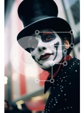 Intra Συλλεκτικό Ξύλινο Παζλ Plywood  4mm - Άτομο με μακιγιάζ κλόουν και καπέλο Σε Ξύλινο Κουτί - Διαστάσεις Puzzle: 10x10 cm – 25 κομμάτια