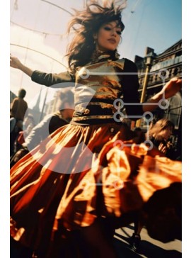 Intra Συλλεκτικό Ξύλινο Παζλ Plywood  4mm - Γυναίκα που χορεύει με πορτοκαλί και χρυσό φόρεμα Σε Ξύλινο Κουτί - Διαστάσεις Puzzle: 10x10 cm – 25 κομμάτια