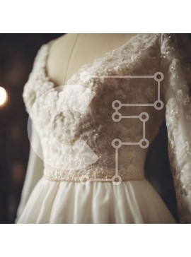 Σετ των 2 Intra Συλλεκτικό Ξύλινο Παζλ Plywood  4mm - Κομψό λευκό μακρυμάνικο φόρεμα με δαντέλα και χάντρες Σε Ξύλινο Κουτί - Διαστάσεις: 10x10 cm – 25 κομμάτια