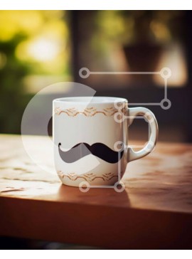 Σετ των 2 Intra Συλλεκτικό Ξύλινο Παζλ Plywood  4mm - Λευκή κούπα καφέ με σχέδιο μαύρο μουστάκι σε ξύλινο τραπέζι Σε Ξύλινο Κουτί - Διαστάσεις: 10x10 cm – 25 κομμάτια