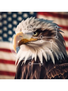 Intra Συλλεκτικό Ξύλινο Παζλ Plywood  4mm - Φαλακρός αετός μπροστά από την αμερικανική σημαία Σε Ξύλινο Κουτί - Διαστάσεις: 10x10 cm – 25 κομμάτια