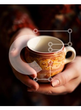 Σετ των 2 Intra Συλλεκτικό Ξύλινο Παζλ Plywood  4mm - Άτομο που κρατά διακοσμημένο φλιτζάνι καφέ Σε Ξύλινο Κουτί - Διαστάσεις: 10x10 cm – 25 κομμάτια