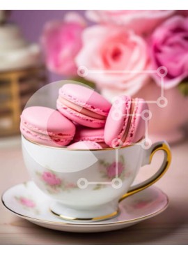 Σετ των 2 Intra Συλλεκτικό Ξύλινο Παζλ Plywood  4mm - Λευκό φλιτζάνι τσαγιού με ροζ αμυγδαλωτά και τριαντάφυλλα Σε Ξύλινο Κουτί - Διαστάσεις: 10x10 cm – 25 κομμάτια