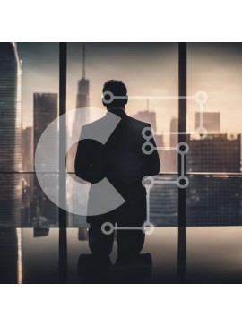 Intra Συλλεκτικό Ξύλινο Παζλ Plywood  4mm - Άνδρας με επαγγελματική ενδυμασία σε παράθυρο με θέα στον ορίζοντα της πόλης Σε Ξύλινο Κουτί - Διαστάσεις Puzzle: 10x10 cm – 25 κομμάτια