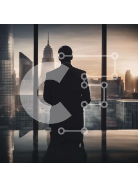 Intra Συλλεκτικό Ξύλινο Παζλ Plywood  4mm - Σιλουέτα ενός επιχειρηματία που στοχάζεται την θέα στο αστικό τοπίο Σε Ξύλινο Κουτί - Διαστάσεις Puzzle: 10x10 cm – 25 κομμάτια