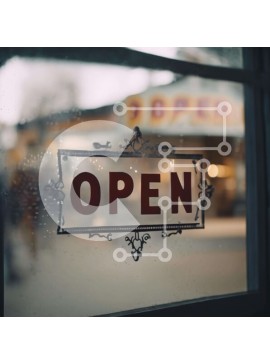 Intra Συλλεκτικό Ξύλινο Παζλ Plywood  4mm - Παράθυρο με ανοιχτή πινακίδα και άτομα που εισέρχονται στο κατάστημα Σε Ξύλινο Κουτί - Διαστάσεις Puzzle: 10x10 cm – 25 κομμάτια