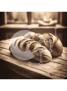 Σετ των 2 Intra Συλλεκτικό Ξύλινο Παζλ Plywood  4mm - Δύο καρβέλια φρεσκοψημένο ψωμί σε ένα ξύλινο τραπέζι Σε Ξύλινο Κουτί - Διαστάσεις: 10x10 cm – 25 κομμάτια