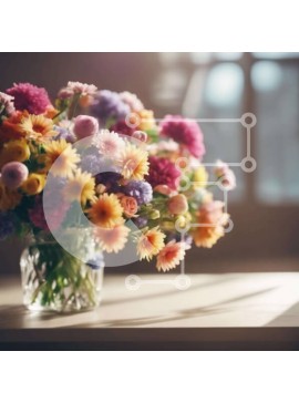 Intra Συλλεκτικό Ξύλινο Παζλ Plywood  4mm - Πολύχρωμο βάζο λουλουδιών στο τραπέζι μπροστά από το παράθυρο Σε Ξύλινο Κουτί - Διαστάσεις: 10x10 cm – 25 κομμάτια