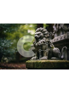 Intra Συλλεκτικό Ξύλινο Παζλ Plywood  4mm - Πέτρινο άγαλμα λιονταριού στο δάσος Σε Ξύλινο Κουτί - Διαστάσεις: 10x10 cm – 25 κομμάτια