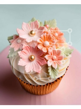 Σετ των 2 Intra Συλλεκτικό Ξύλινο Παζλ Plywood  4mm - Cupcake με ροζ, κίτρινα και λευκά λουλούδια Σε Ξύλινο Κουτί - Διαστάσεις: 10x10 cm – 25 κομμάτια