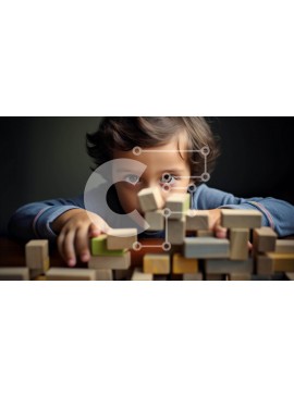 Intra Συλλεκτικό Ξύλινο Παζλ Plywood  4mm - Νεαρό αγόρι που παίζει με ξύλινα μπλοκ Σε Ξύλινο Κουτί - Διαστάσεις Puzzle: 10x10 cm – 25 κομμάτια