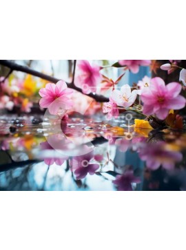 Intra Συλλεκτικό Ξύλινο Παζλ Plywood  4mm - Ροζ λουλούδια που αντανακλούν στο νερό μετά τη βροχή Σε Ξύλινο Κουτί - Διαστάσεις: 10x10 cm – 25 κομμάτια