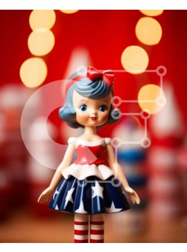 Intra Συλλεκτικό Ξύλινο Παζλ Plywood  4mm - Κούκλα παιχνιδιών με στολή αμερικανικής σημαίας με cupcakes και φωτάκια Σε Ξύλινο Κουτί - Διαστάσεις Puzzle: 10x10 cm – 25 κομμάτια