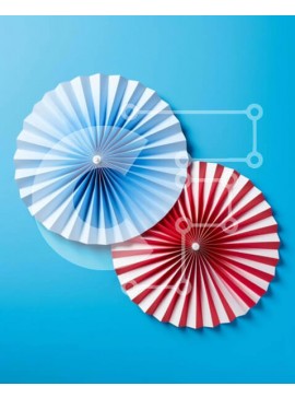 Intra Συλλεκτικό Ξύλινο Παζλ Plywood  4mm - Κόκκινοι, λευκοί και μπλε ανεμιστήρες χαρτιού Σε Ξύλινο Κουτί - Διαστάσεις Puzzle: 10x10 cm – 25 κομμάτια