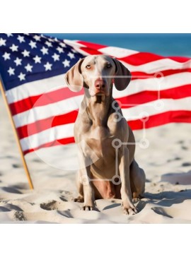 Intra Συλλεκτικό Ξύλινο Παζλ Plywood  4mm - Σκυλί με αμερικανική σημαία στην αμμώδη παραλία Σε Ξύλινο Κουτί - Διαστάσεις Puzzle: 10x10 cm – 25 κομμάτια