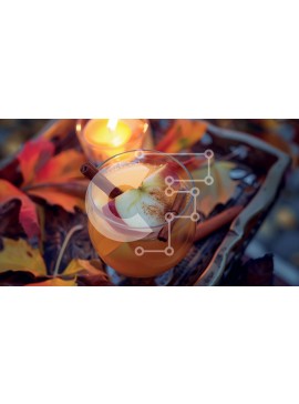 Intra Συλλεκτικό Ξύλινο Παζλ Plywood  4mm - Ποτήρι ρόφημα μήλου και ξυλάκια κανέλας στα φθινοπωρινά φύλλα Σε Ξύλινο Κουτί - Διαστάσεις Puzzle: 10x10 cm – 25 κομμάτια