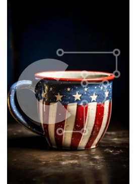 Σετ των 2 Intra Συλλεκτικό Ξύλινο Παζλ Plywood  4mm - Πατριωτικό κόκκινο, λευκό και μπλε φλιτζάνι καφέ Σε Ξύλινο Κουτί - Διαστάσεις: 10x10 cm – 25 κομμάτια