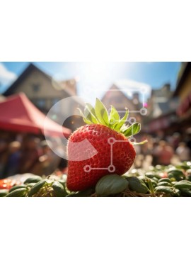 Σετ των 2 Intra Συλλεκτικό Ξύλινο Παζλ Plywood  4mm - Φρέσκια κόκκινη φράουλα στην υπαίθρια αγορά Σε Ξύλινο Κουτί - Διαστάσεις: 10x10 cm – 25 κομμάτια