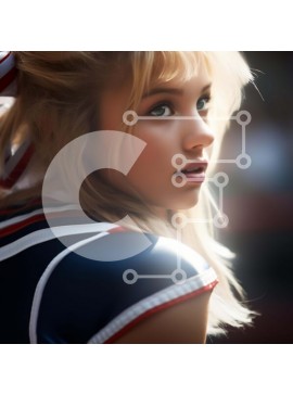 Intra Συλλεκτικό Ξύλινο Παζλ Plywood  4mm - Ξανθιά μαζορέτα με μπλε μάτια σε πορτοκαλί, κόκκινη και λευκή στολή μαζορέτας Σε Ξύλινο Κουτί - Διαστάσεις Puzzle: 10x10 cm – 25 κομμάτια